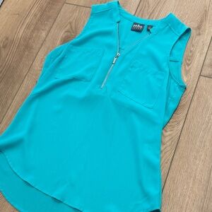 New York & Company Teal Zip-Front Tank Top